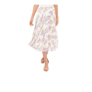 Vince Camuto White Floral Pleated Midi Skirt - XL - Excellent Condition